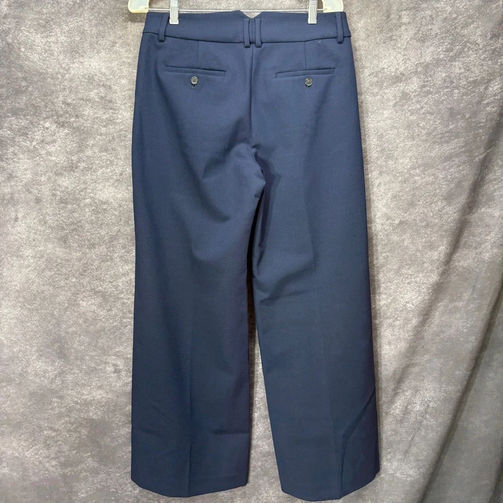 J.Crew Carolina Carreman Fabric Wide Leg Pants Trousers Women's Size 10P Navy